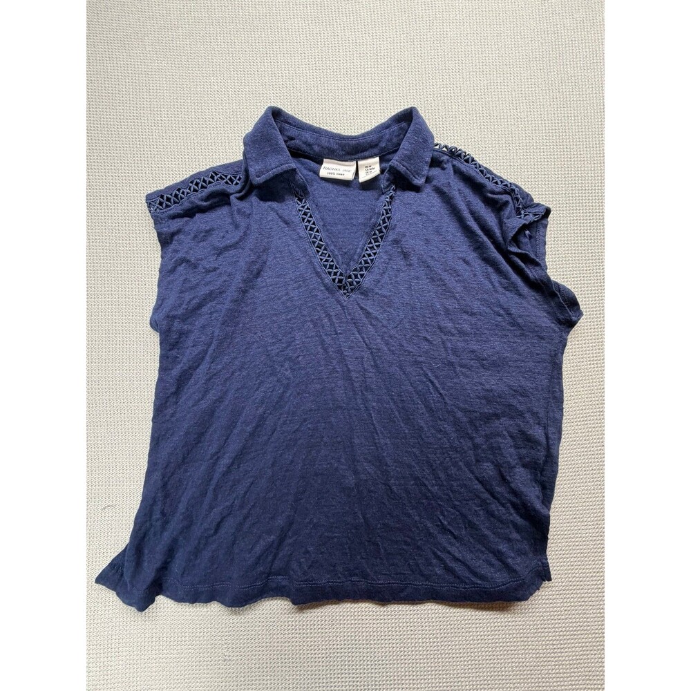 Rachel Zoe 100% Linen Navy Blue Blouse